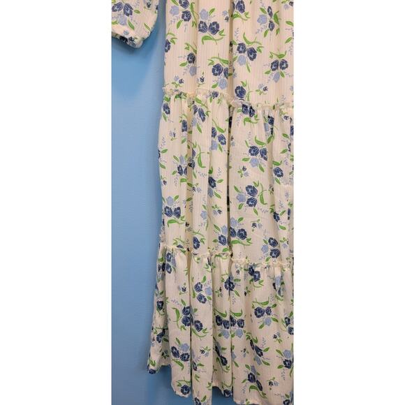 Sweet Baby Jamie Ivory Floral Print Tiered 3/4 Sleeve Midi Dress Size Medium - Picture 6 of 15